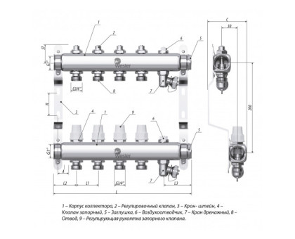 Коллектор нерж. Wester W903 1-3/4 в сборе на 10 выходов с 2 заглушками