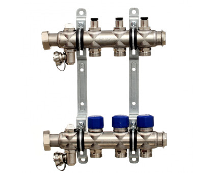 Коллекторная группа ELSEN, 1", 2 контура, размер отвода-3/4", с вентилями, нержавеющая сталь