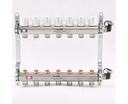 Коллекторная группа из нержавеющей стали с регулировочными и термостатическими вентилями UNI-FITT 1"x3/4"ЕК 7 выходов
