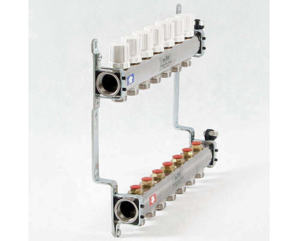 Коллекторная группа из нержавеющей стали с регулировочными и термостатическими вентилями UNI-FITT 1"x3/4"ЕК 7 выходов