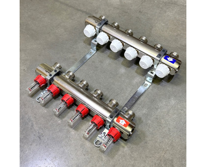 Коллекторная группа с расходомерами и термостатическими вентилями UNI-FITT серия I 1"x3/4"ЕК 6 выходов