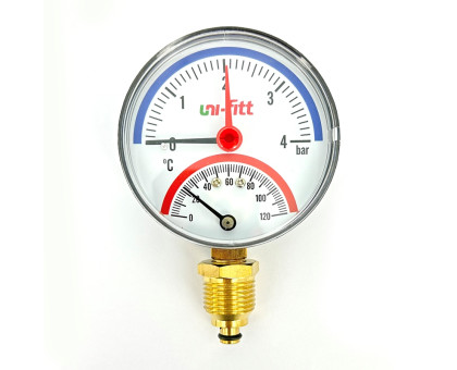 Термоманометр радиальный 4 бар, 120 C, диаметр 80 мм, 1/2"Н