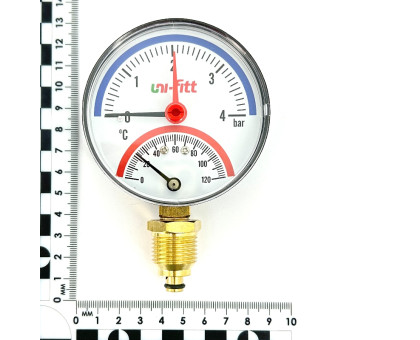 Термоманометр радиальный 4 бар, 120 C, диаметр 80 мм, 1/2"Н