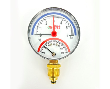 Термоманометр радиальный 6 бар, 120 C, диаметр 80 мм, 1/2"Н