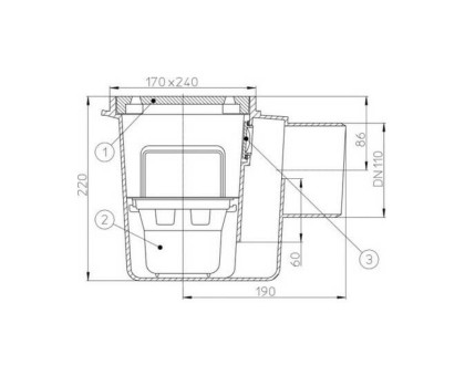 Трап Hutterer & Lechner для подвалов с решеткой из чугуна, с горизонтальным выпуском, DN 110