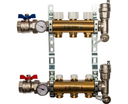 Распределительный коллектор Stout из латуни без расходомеров 3 вых. (SMB-0468-000003)